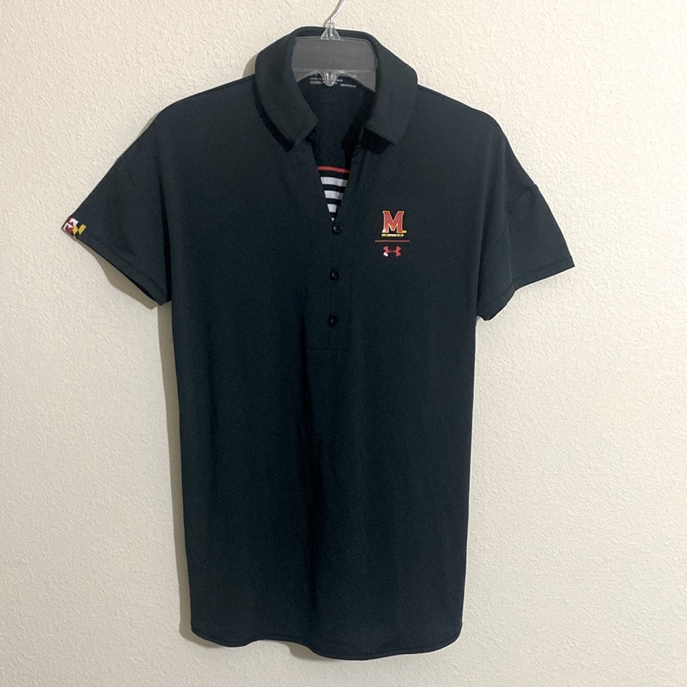 UNDER ARMOUR Women's University of Maryland Fitted Heat Gear Golf Shirt Size M